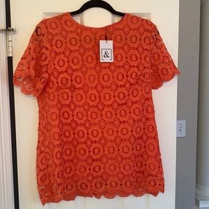 Poppy color lace blouse